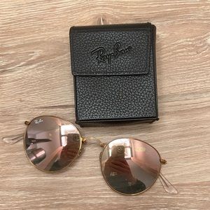 Rayban Foldable Rose Gold Round Sunglasses